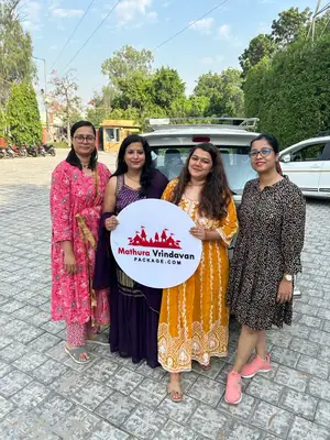 Family with the Mathura Vrindavan Package board beside our cab