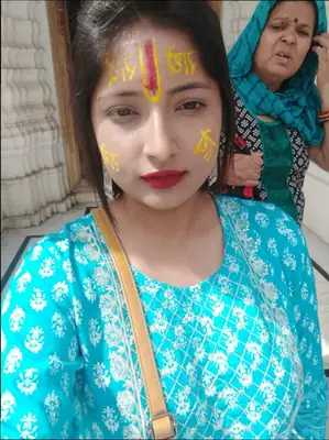 Woman pilgrim with tilak during a Mathura Vrindavan tour