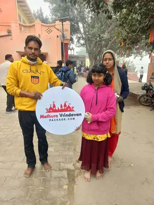 Father and daughter pilgrims in a Vrindavan lane